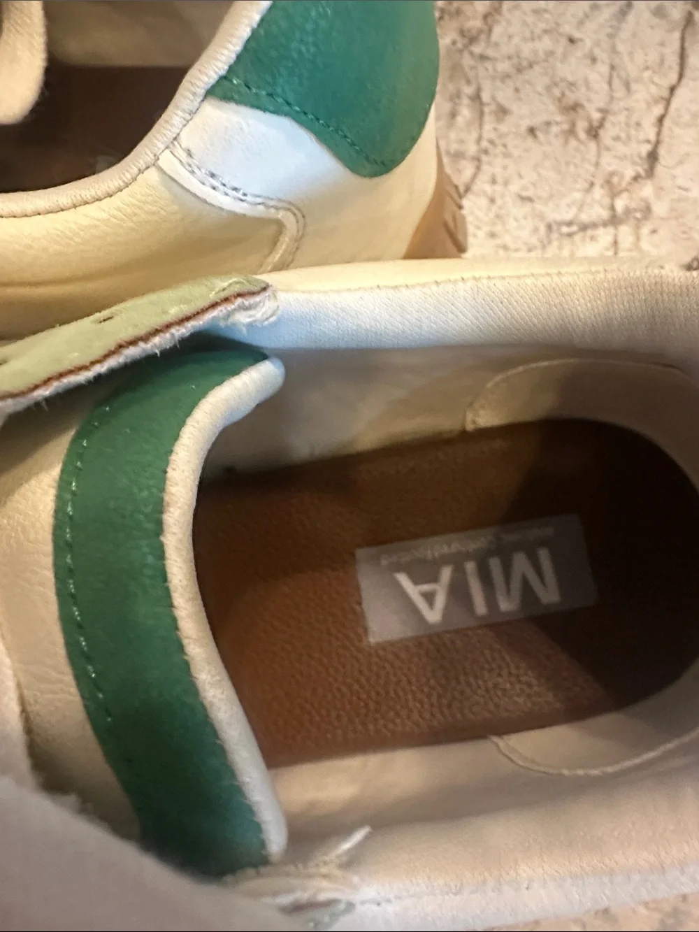 MIA White Leather Low-Top Sneakers with Green Accents